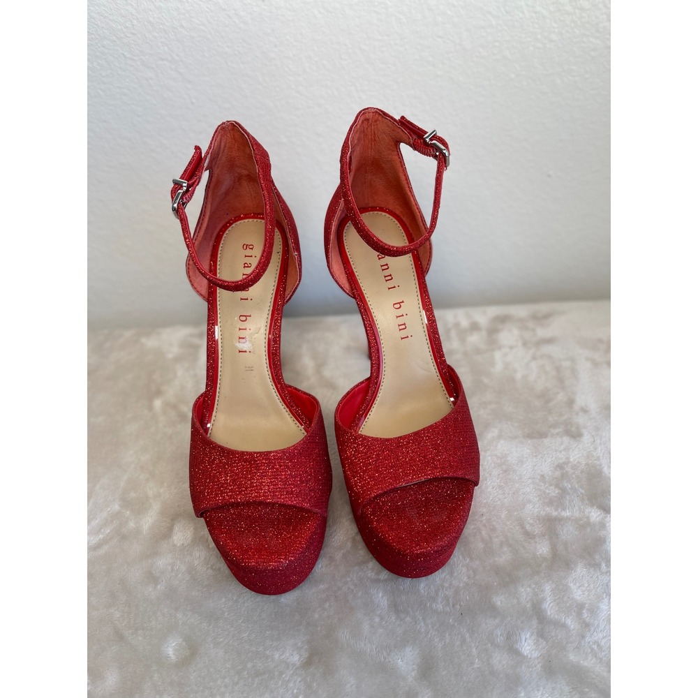 Gianni Bini Red Glitter Platform Heels Ankle Strap Sandals Womens 7.5 M - Picture 2 of 15